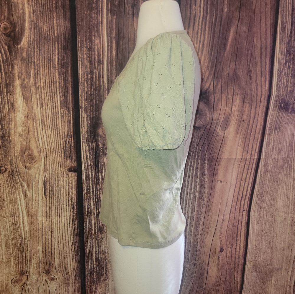 Madewell Eyelet Sleeve Henley Top Size S Ash Green - Picture 4 of 10